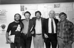 Unknown student, Bill Hotchkiss, Richard Alman, David Brower, George Sessions, photo credit: Sierra College Archives